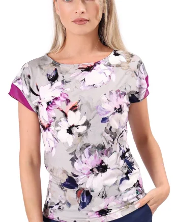Bluza eleganta din jerse elastic imprimat cu motive florale TJC-6VD, Gri,