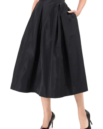 Fusta midi din tafta usoara cu efect mat FYX-T6N, Negru,