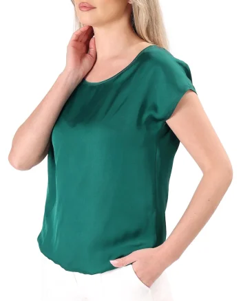 Bluza eleganta lejera din viscoza satinata BJV-EL7, Verde smarald,