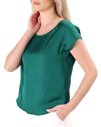Bluza eleganta lejera din viscoza satinata BJV-EL7, Verde smarald,