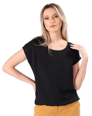 Bluza eleganta lejera din viscoza satinata BJV-ELN, Negru,