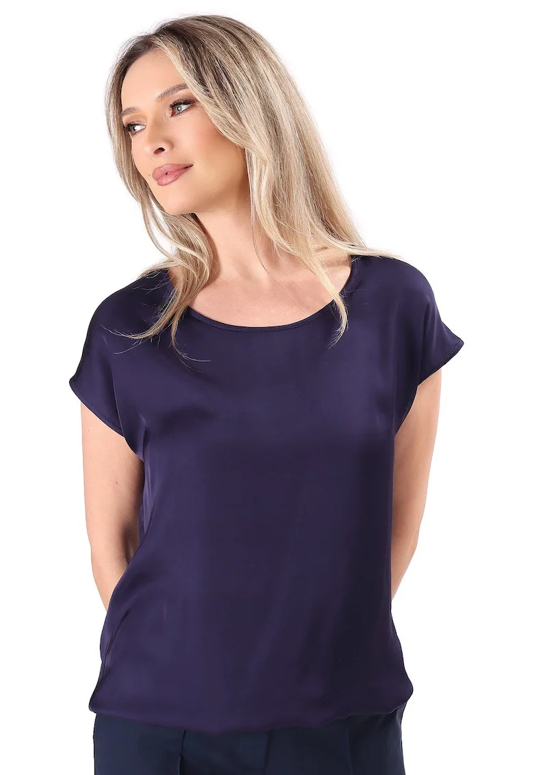 Bluza eleganta lejera din viscoza satinata BJV-ELB, Bleumarin,