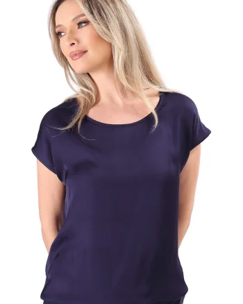 Bluza eleganta lejera din viscoza satinata BJV-ELB, Bleumarin,
