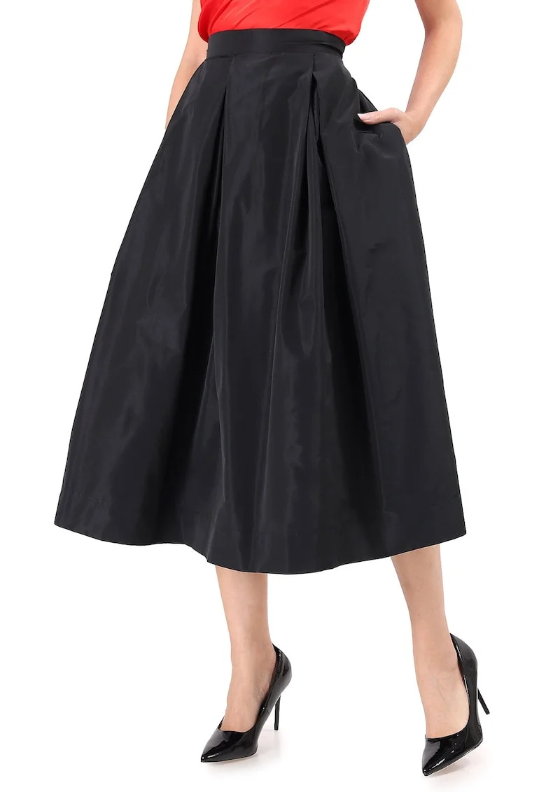 Fusta midi din tafta usoara cu efect mat FYX-T6N, Negru,
