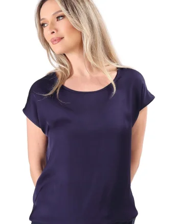 Bluza eleganta lejera din viscoza satinata BJV-ELB, Bleumarin,