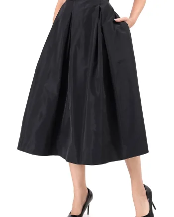 Fusta midi din tafta usoara cu efect mat FYX-T6N, Negru,