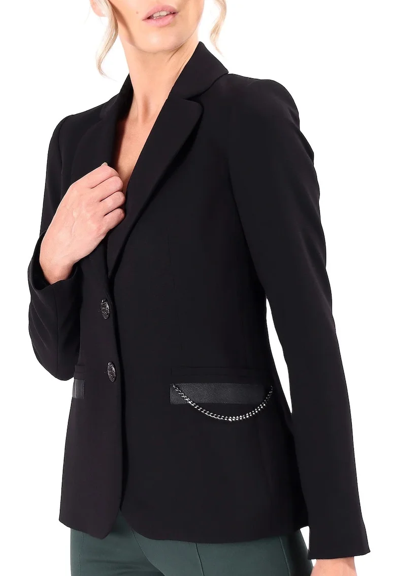 Sacou office din stofa elastica cu lant decorativ SU2-ION, Negru,