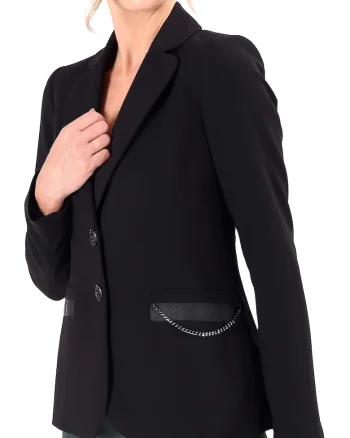 Sacou office din stofa elastica cu lant decorativ SU2-ION, Negru,