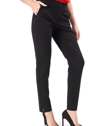 Pantaloni pana din stofa elastica imprimata cu dungi PJJ-JTN, Negru,