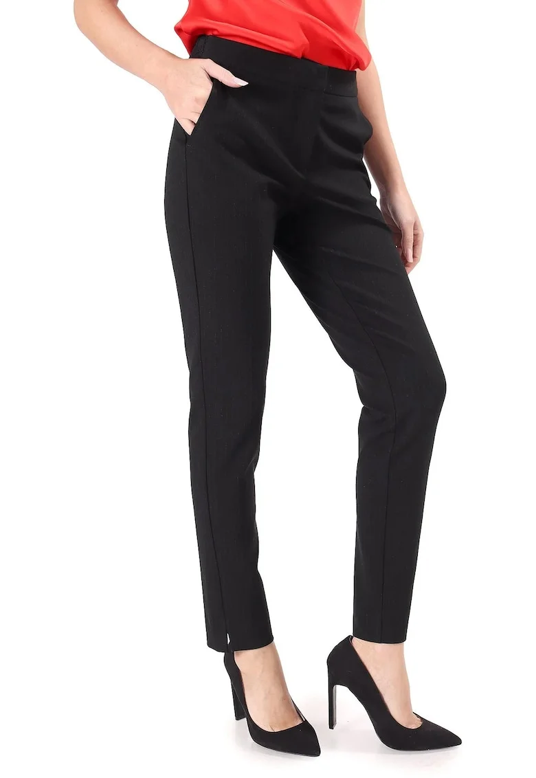 Pantaloni pana din stofa elastica imprimata cu dungi PJJ-JTN, Negru,