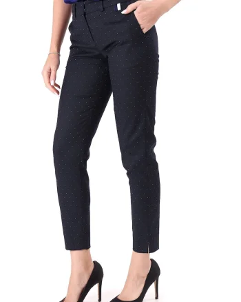 Pantaloni pana office din stofa cu picouri PKJ-STB, Bleumarin,