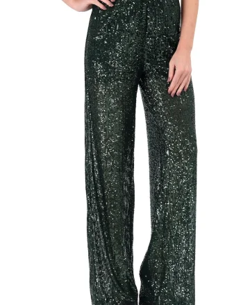 Pantaloni de seara din paiete PEO-TQE, Verde,