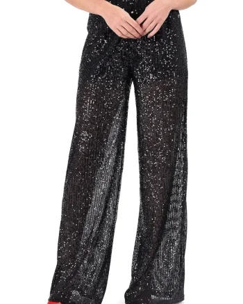 Pantaloni de seara din paiete PEO-TQN, Negru,