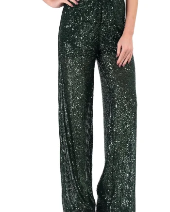 Pantaloni de seara din paiete PEO-TQE, Verde,