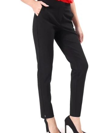 Pantaloni pana din stofa elastica imprimata cu dungi PJJ-JTN, Negru,