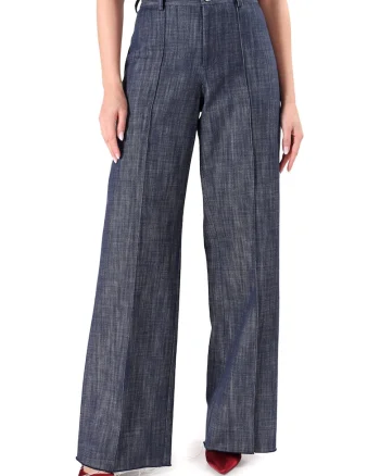 Pantaloni largi din bumbac tip denim PDC-CAB, Bleumarin,