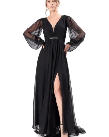 Rochie lunga de seara din voal uni RFX-PFN, Negru,