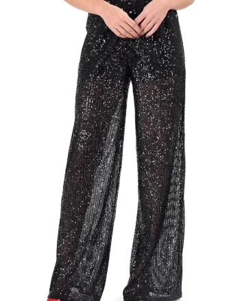 Pantaloni de seara din paiete PEO-TQN, Negru,