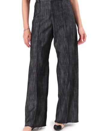 Pantaloni largi din bumbac tip denim PDC-CA9, Negru,