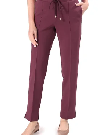 Pantaloni lejeri din stofa plina tip scuba cu bumbac PG9-SG3, Rosu bordo melaj,