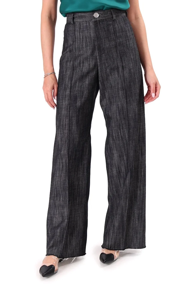 Pantaloni largi din bumbac tip denim PDC-CA9, Negru,