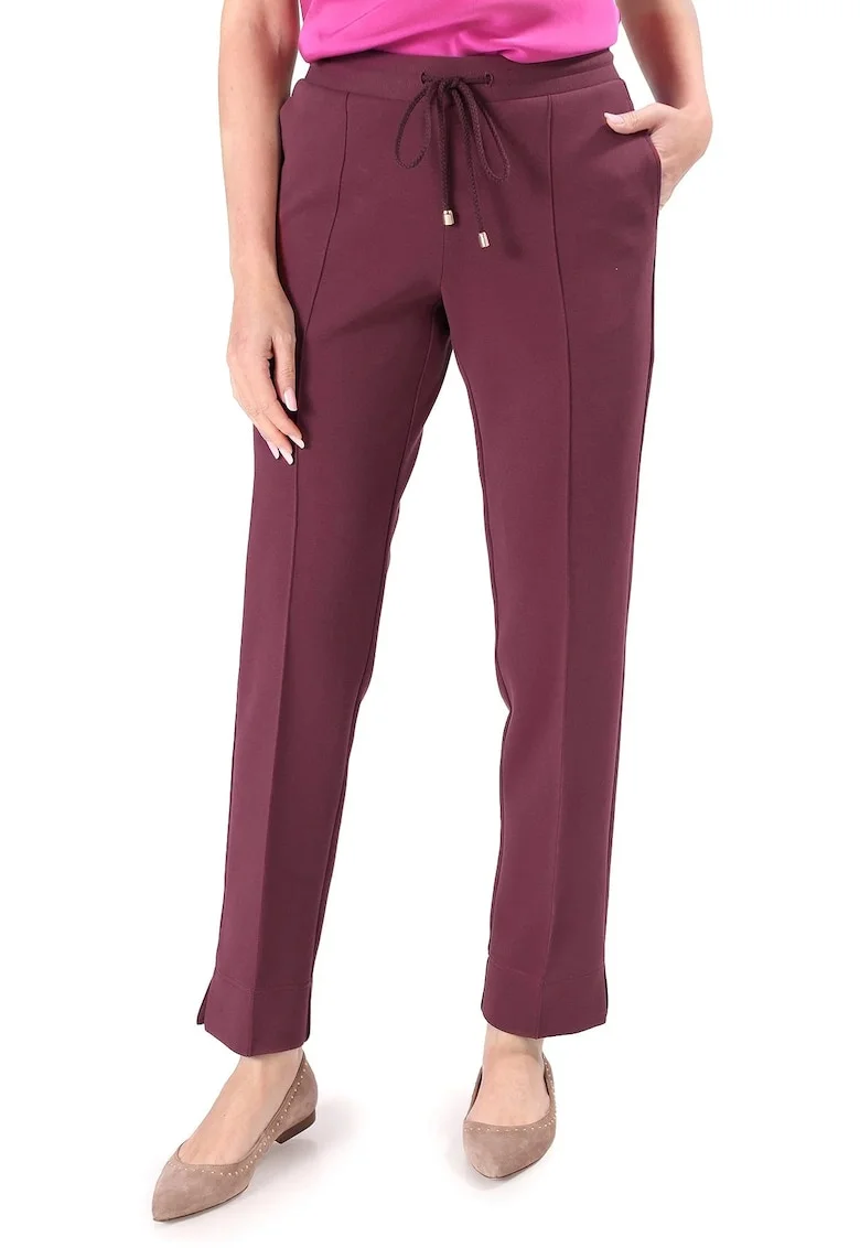 Pantaloni lejeri din stofa plina tip scuba cu bumbac PG9-SG3, Rosu bordo melaj,