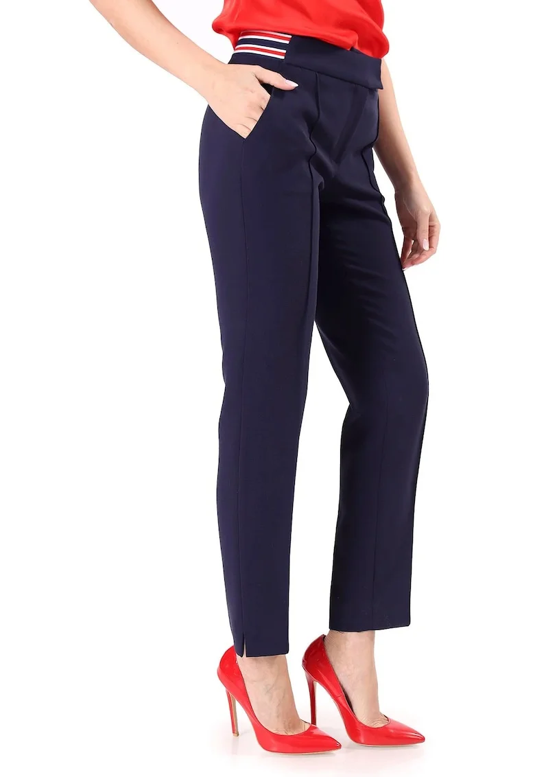 Pantaloni eleganti pana din stofa elastica PAJ-IDB, Bleumarin,