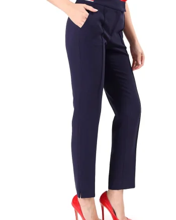 Pantaloni eleganti pana din stofa elastica PAJ-IDB, Bleumarin,