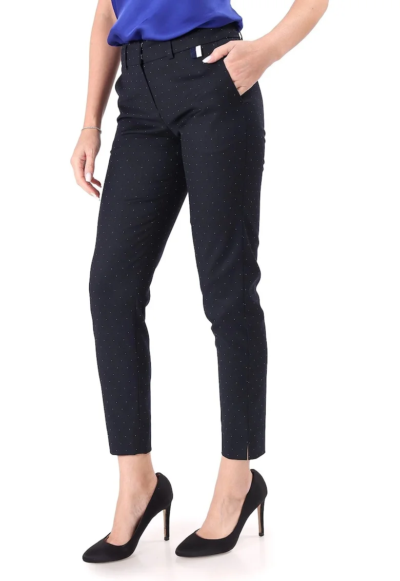 Pantaloni pana office din stofa cu picouri PKJ-STB, Bleumarin,