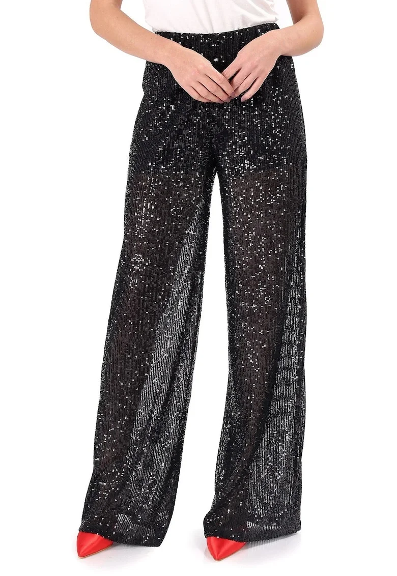 Pantaloni de seara din paiete PEO-TQN, Negru,