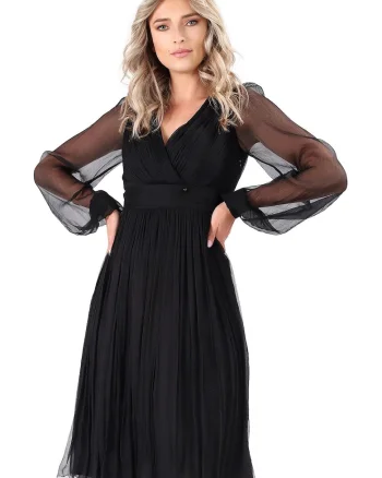 Rochie eleganta din voal de matase naturala RGY-YR9, Negru,