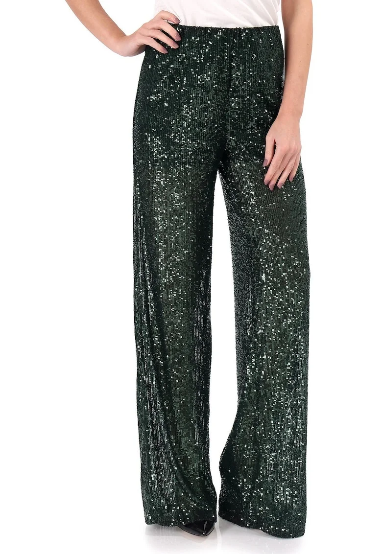 Pantaloni de seara din paiete PEO-TQE, Verde,
