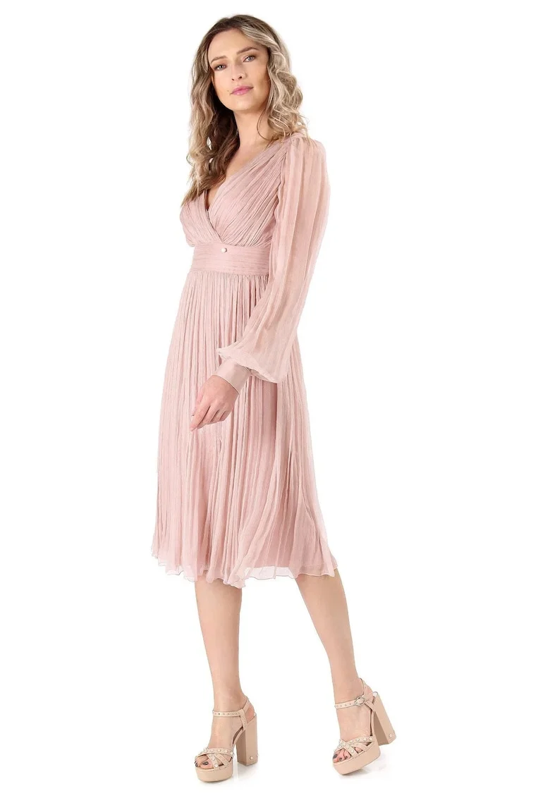 Rochie eleganta din voal de matase naturala RGY-YSD, Bej Natural,