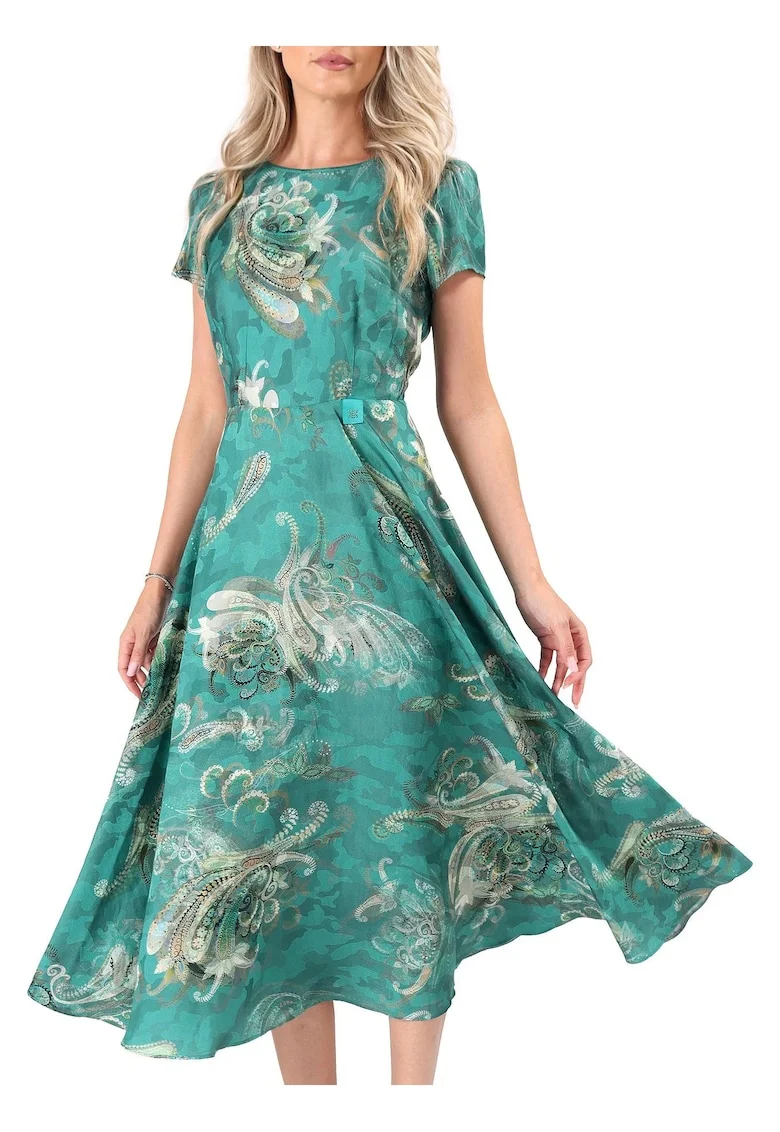 Rochie midi eleganta din viscoza imprimata RLX-FSU, Turcoaz,