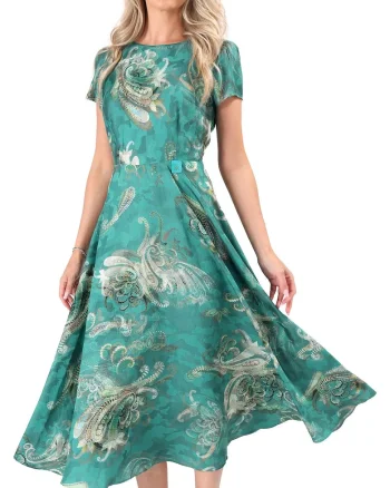Rochie midi eleganta din viscoza imprimata RLX-FSU, Turcoaz,