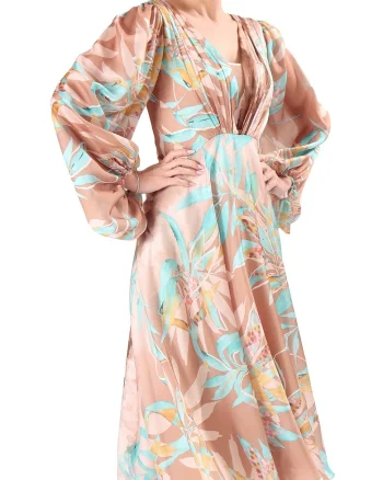 Rochie de seara din voal imprimat cu motive florale RFX-EYG, Bej,