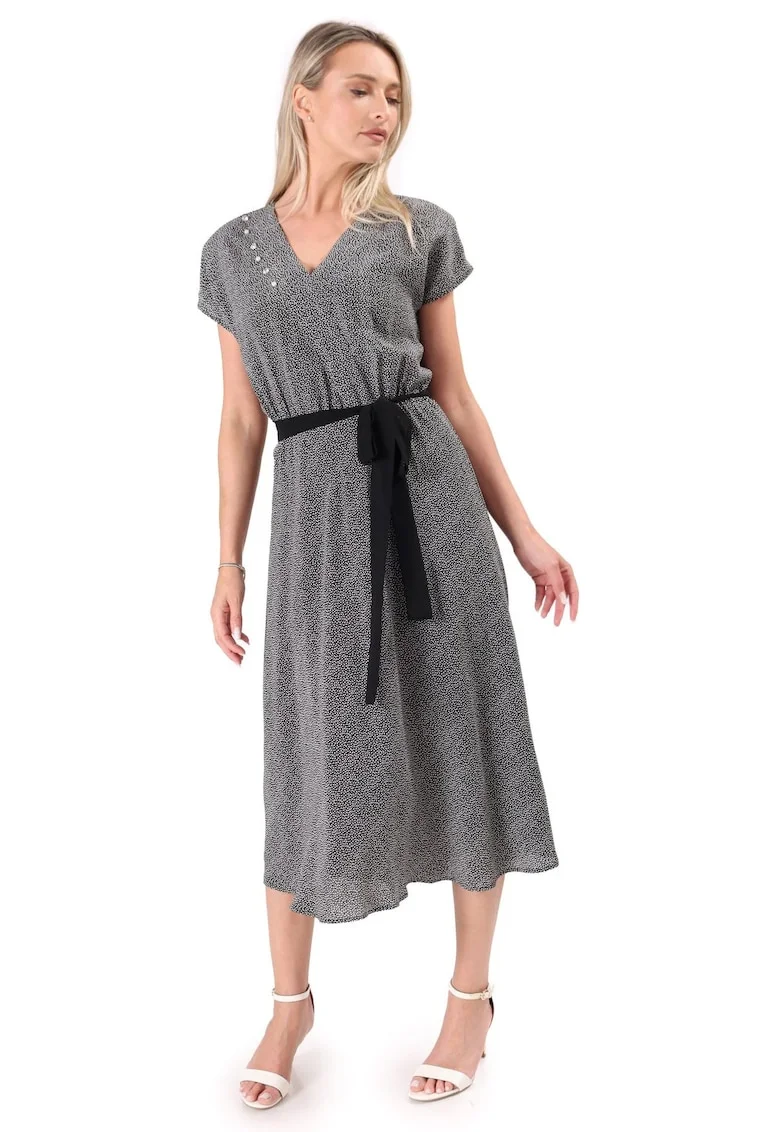 Rochie eleganta din viscoza imprimata cu picouri RFR-M3D, Gri,