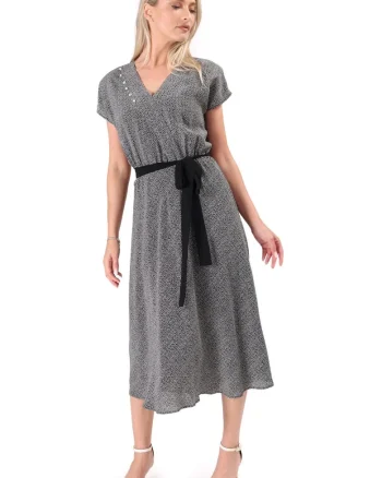 Rochie eleganta din viscoza imprimata cu picouri RFR-M3D, Gri,
