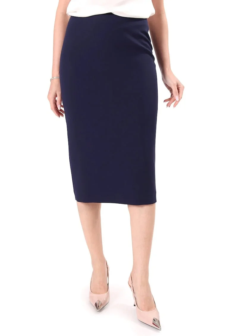 Fusta creion midi din stofa elastica cu viscoza FAS-ID, Bleumarin
