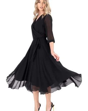 Rochie eleganta din voal uni RKX-TFN, Negru,