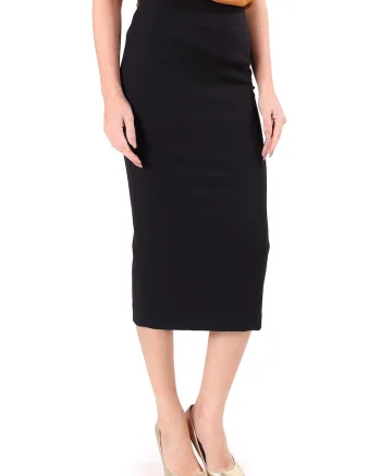 Fusta creion midi din stofa elastica cu viscoza FAS-ID, Negru