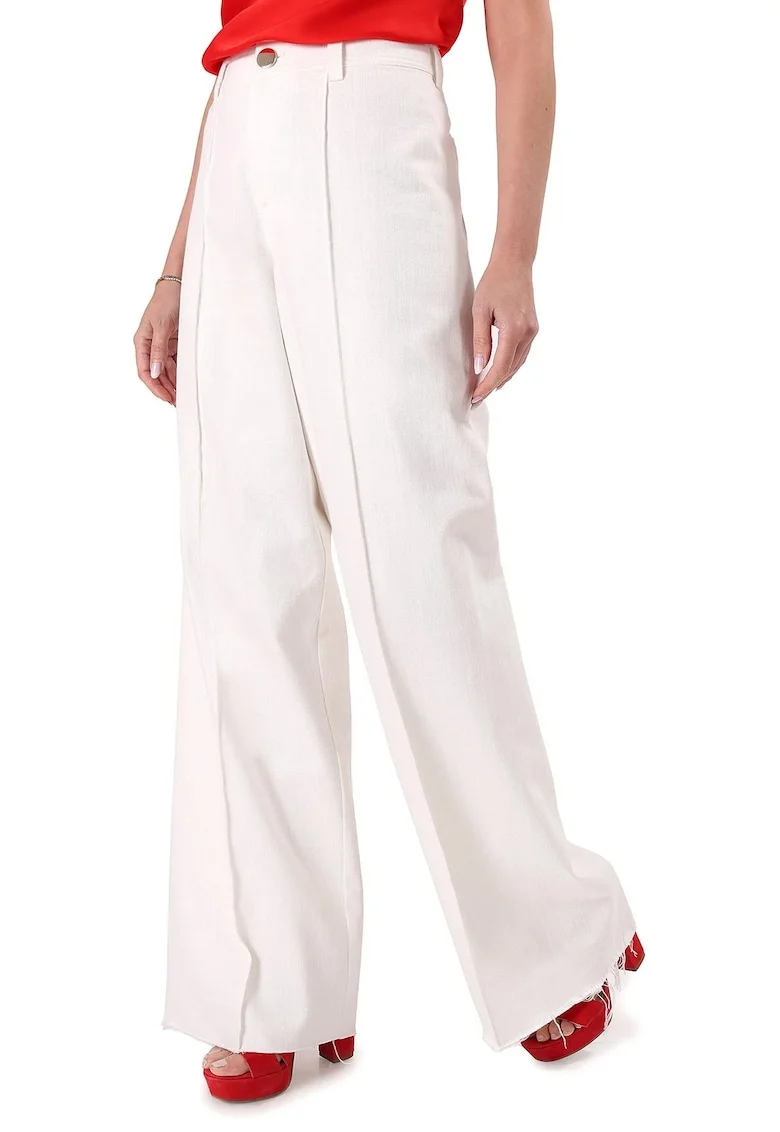 Pantaloni largi din bumbac tip denim alb-ecru PDC-CA, Ivoire