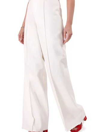Pantaloni largi din bumbac tip denim alb-ecru PDC-CA, Ivoire