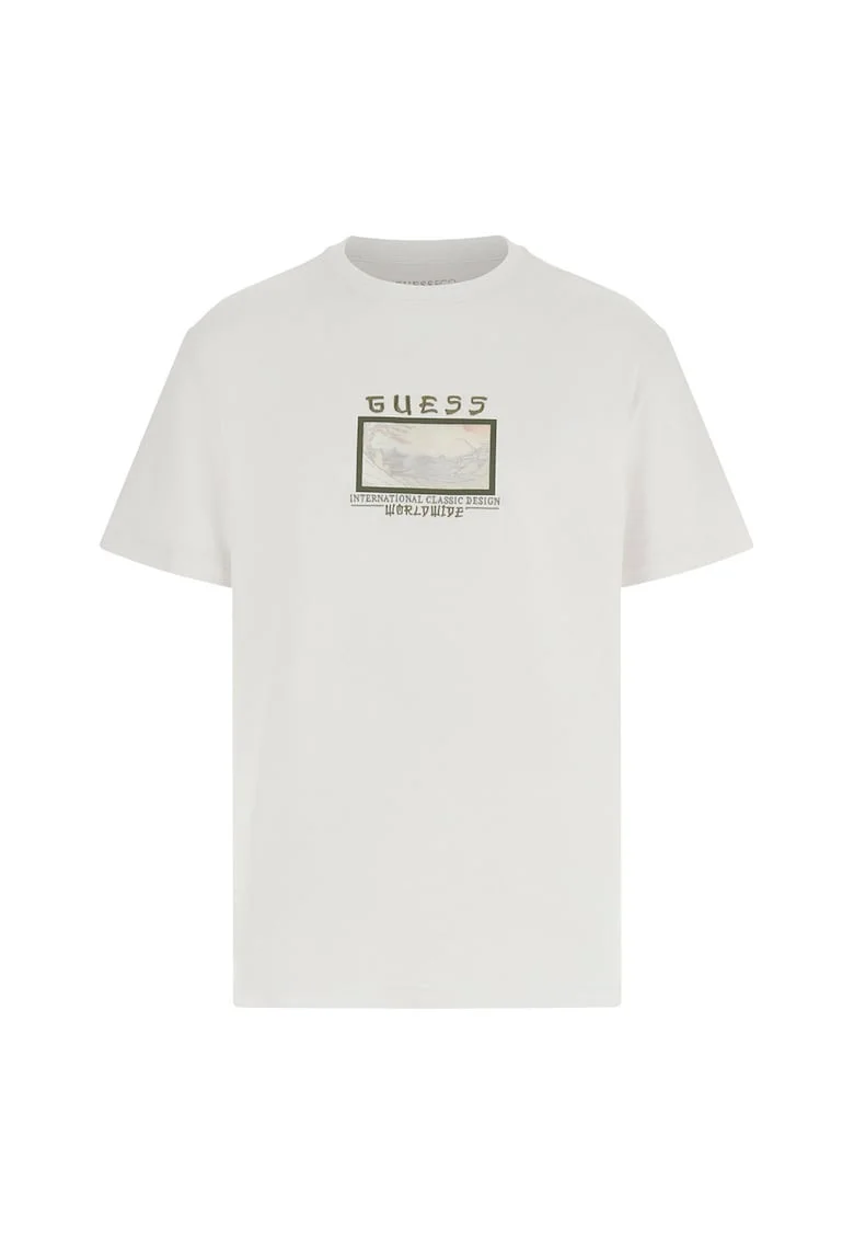 Tricou din amestec de modal cu decolteu la baza gatului, Alb
