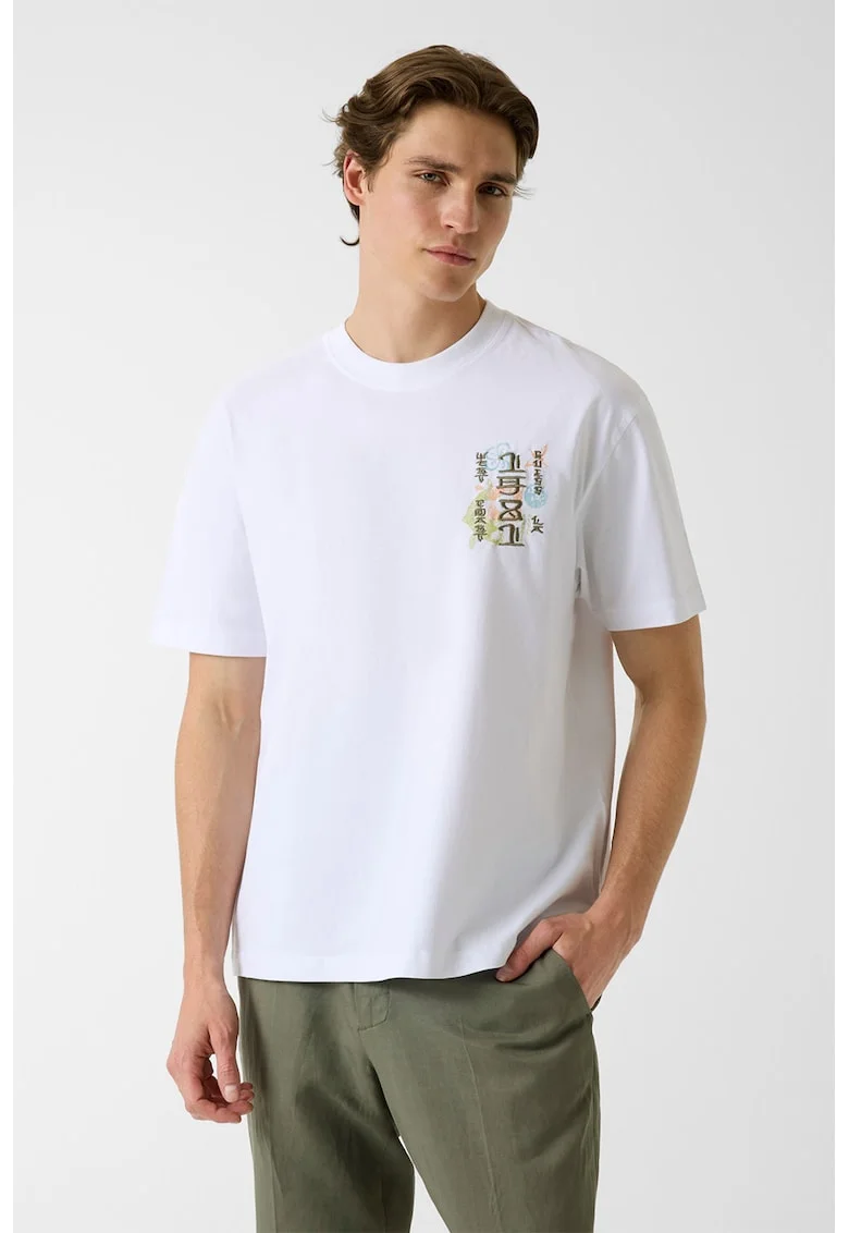 Tricou lejer de bumbac cu imprimeu, Verde/Alb optic