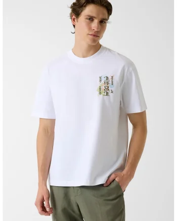 Tricou lejer de bumbac cu imprimeu, Verde/Alb optic