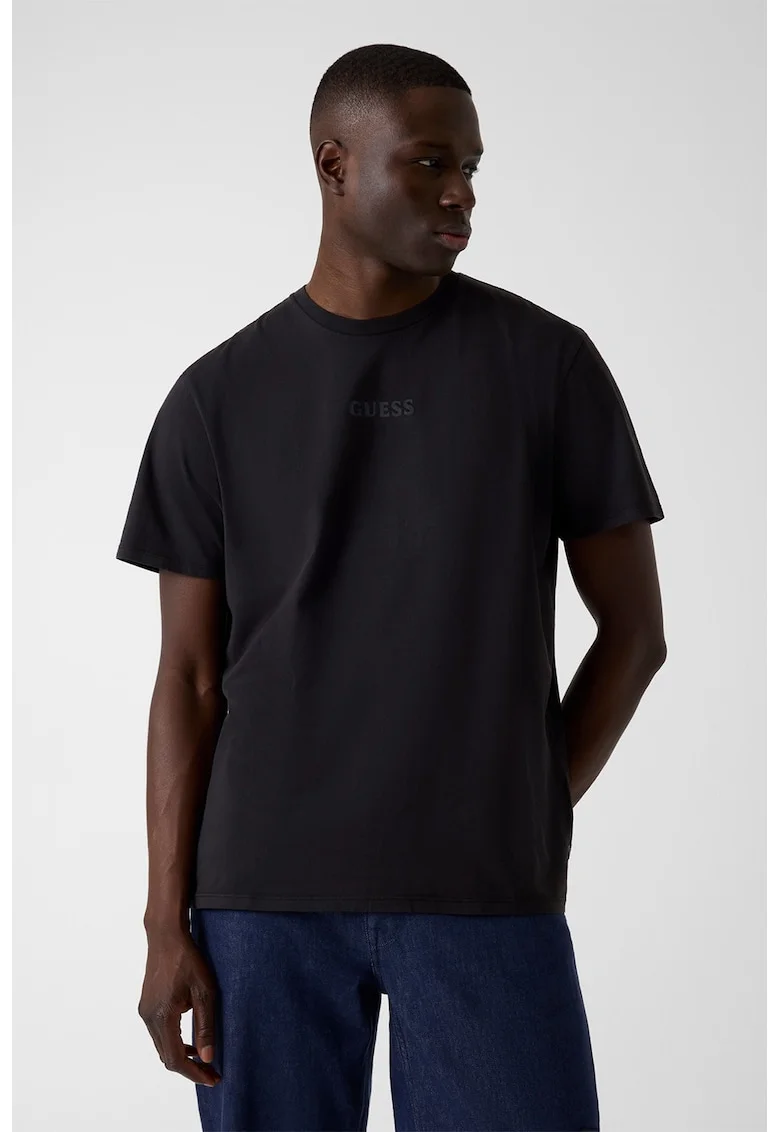 Tricou regular-fit din bumbac cu imprimeu monograma pe partea din spate, Negru