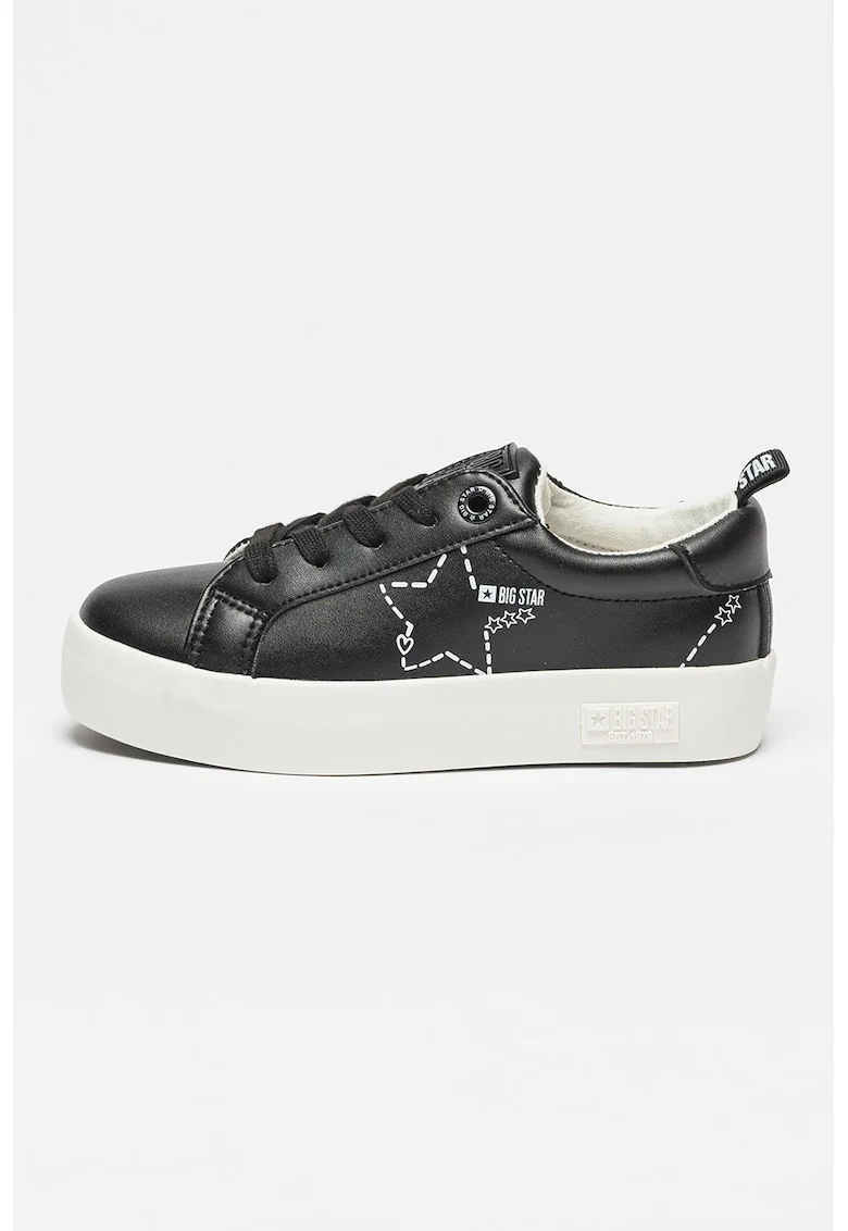 Pantofi sport din piele ecologica cu model uni, Negru