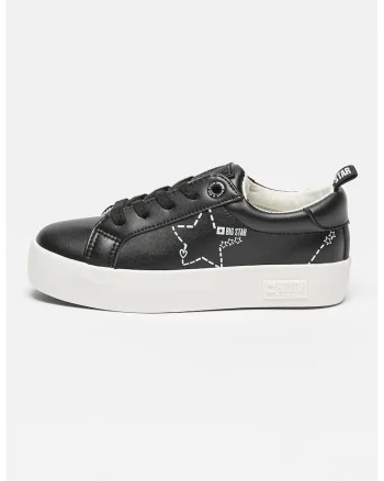 Pantofi sport din piele ecologica cu model uni, Negru