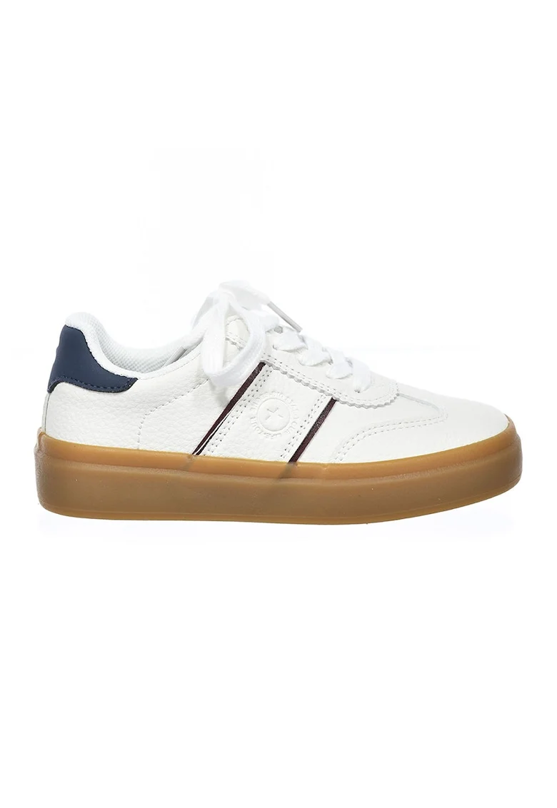 Pantofi sport low-cut de piele ecologica, Alb/Gri carbune